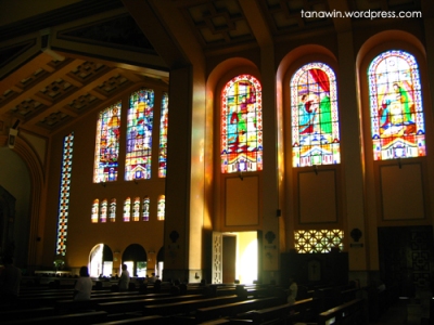 Stained glass windows on the right side of the church